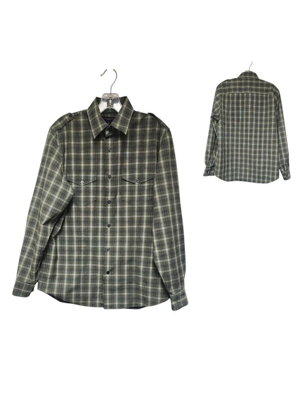 Banana Republic Button Down Slim Fit Mens Multi Green Plaid Shirt Sz M 15-15.5